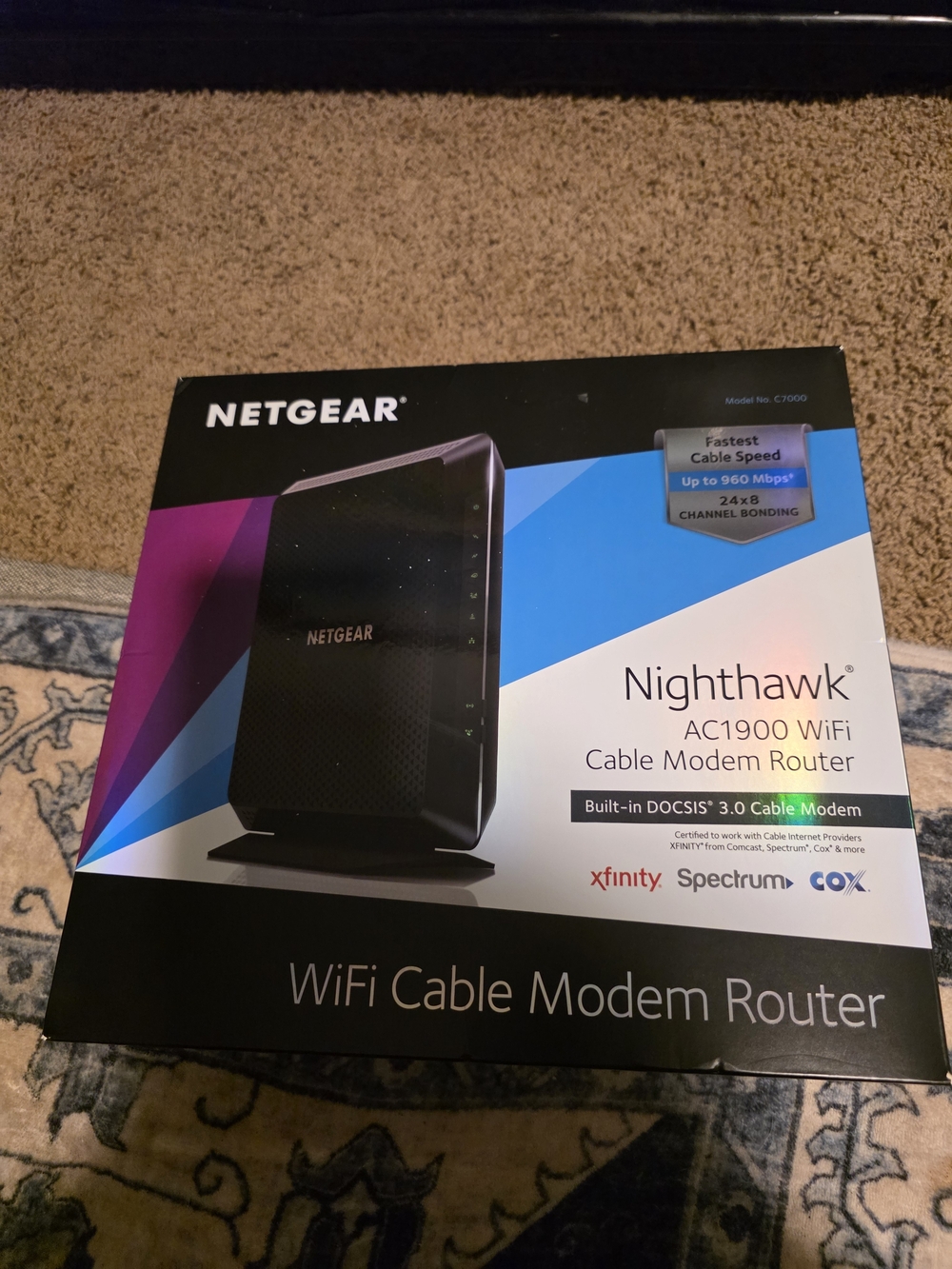 NETGEAR Nighthawk AC1900 WiFi Cable Modem Router - Black with Blue Accent Box